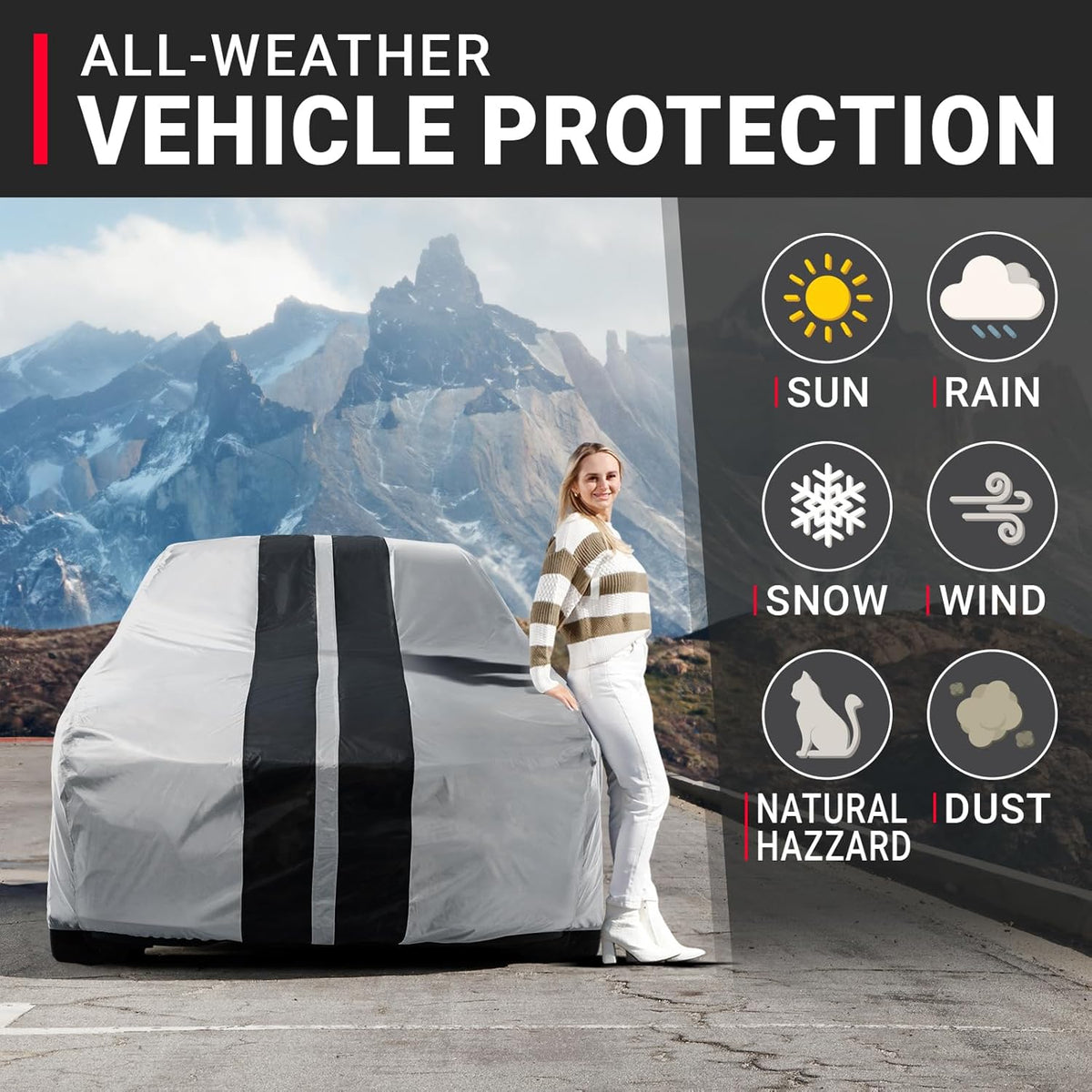iCarCover Custom Car Cover for Buick Electra (1977-1984) Waterproof All-Weather Rain Snow UV Sun Protector Full Exterior Indoor Outdoor Car Cover (Stripe - Gray/Black)