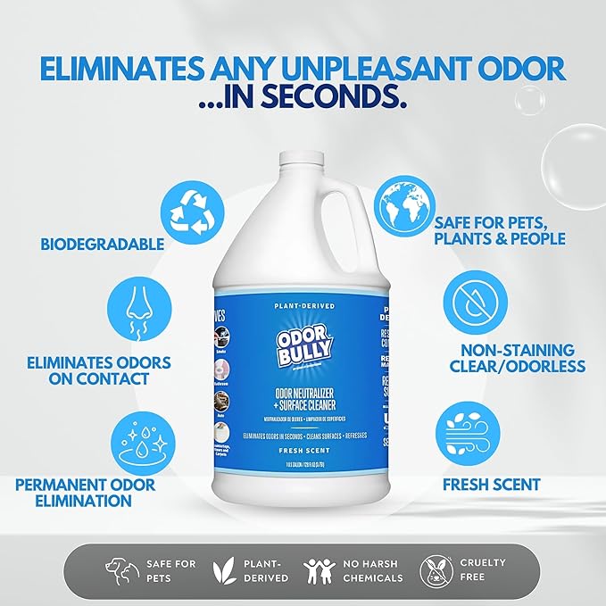 Whip-It Odor Bully Instant Odor Neutralizer - Powerful Plant-Based Formula | Eliminate Stubborn Odors from Home and Car | Fresh Laundry Scent | Dual Purpose Odor Control/Cleaner - 128 oz