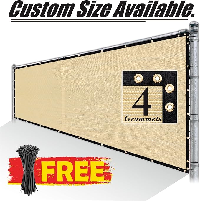 Royal Shade Custom Size 5' x 64' Beige Fence Privacy Screen Windscreen Cover Netting Mesh Fabric Cloth - Cable Zip Ties Included (We Make Custom Size)