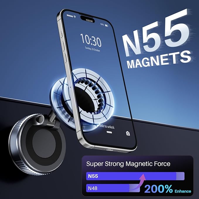 Nano Gel Suction Cup Car Mount, Magnetic Phone Holder for Your Car/Gym/Shower, 360° Rotating Foldable Car Phone Mount Compatible with iPhone 17 16 Pro Max 15 14 Plus & Android for Magsafe