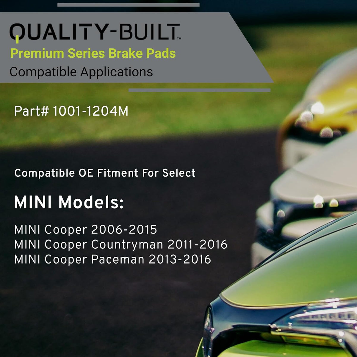 Premium Semi-Metallic Front Brake Pads (1001-1204M) Compatible with Mini Cooper 2006-2015, Mini Cooper Countryman 2011-2016, Mini Cooper Paceman 2013-2016