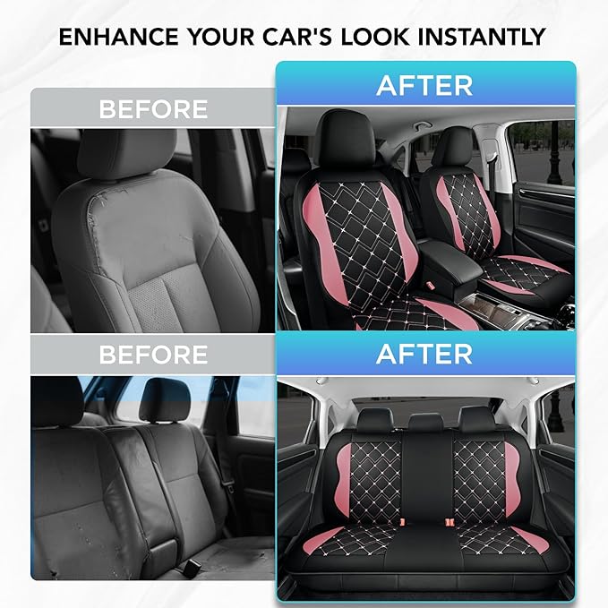 Road Comforts Seat Covers, Premium Leather Car Seat Covers Full Set for Women Girls,Airbag Compatible, Automotive Seat Covers Universal Fit Most Cars,Vans,Truck,SUV