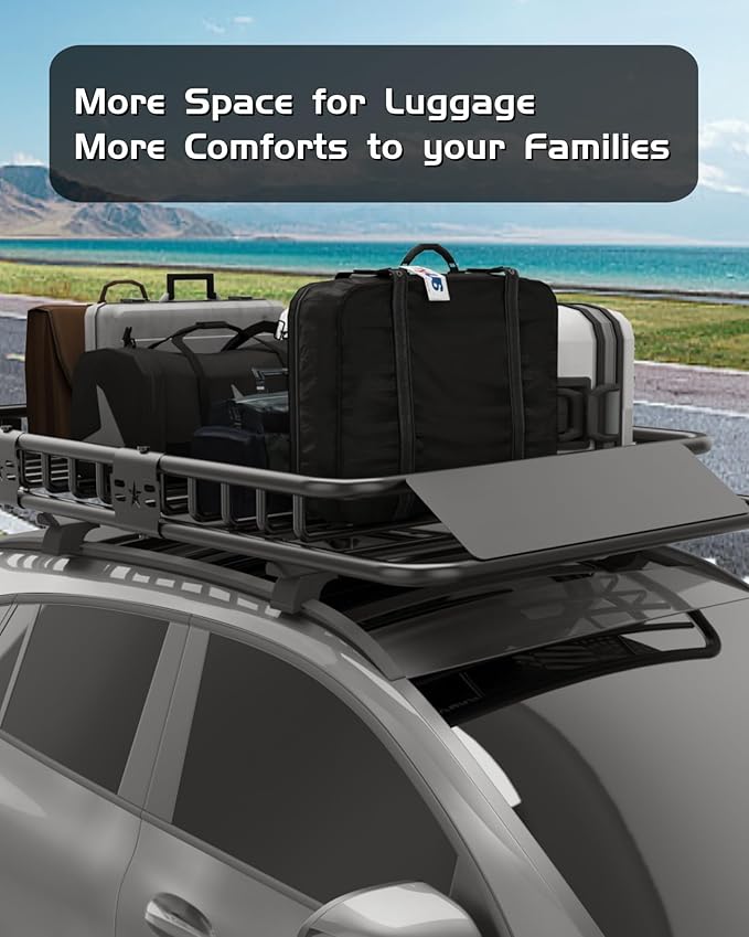 DEXSO 51" x 36" Universal Roof Rack Carrier Basket, 200 Lbs Capacity Roof Cargo Basket with Extension Luggage Holder Basket Heavy Duty for SUVs, Trucks, Vehicles