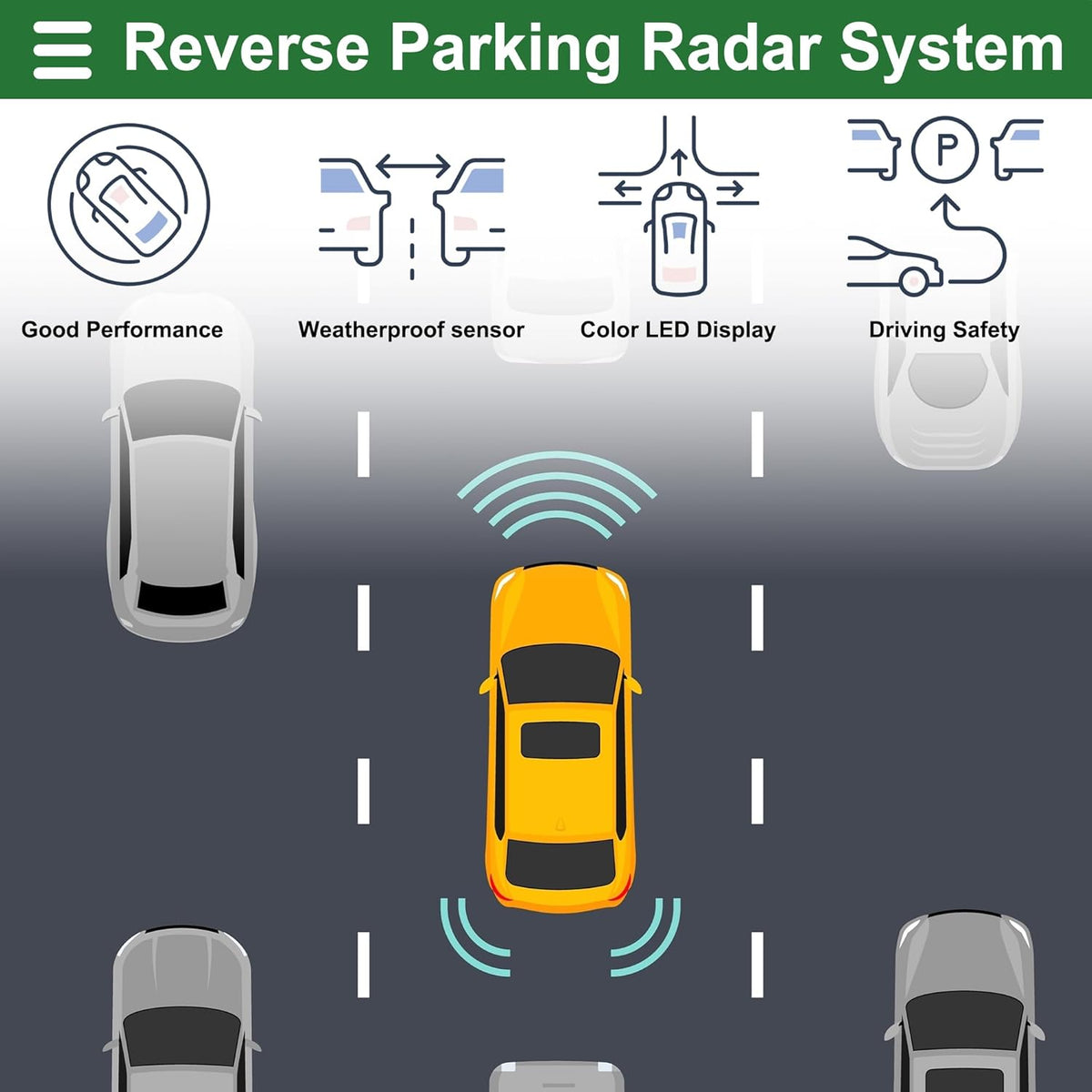 Motoforti Universal Car Auto Vehicle Reverse Backup Radar System Reverse Parking Sensors Alarm Buzzer Reminder Distance Detection Black 2 Pcs Parking Sensors