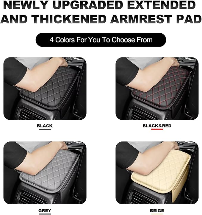 Upgraded Car Center Console Cover Fit for Corolla Faux Leather Car Armrest Cover Cushion with 2 Storage Bags,Car Armrest Storage Box Interior Accessories(Beige&Whiteline)