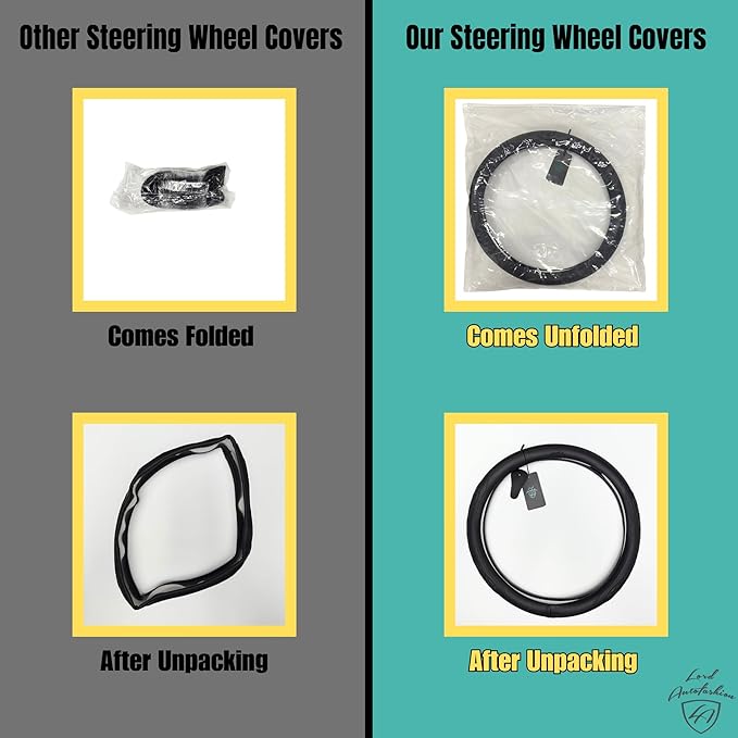 Lord Autofashion Steering Wheel Cover – PU Leather, Non-Slip Rubber Inner, All-Season Comfort – 14.5–15 Inch (Grey 8397)
