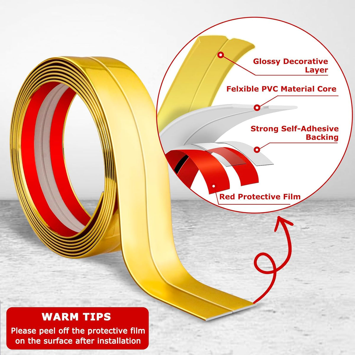 Flexible Wall Corner Protector Moulding Trim Peel and Stick Wall Corner Guards Edge Protector Self Adhesive Molding Trim Strip for Edge Ceiling (Gold, 0.8 in x 20 Ft)