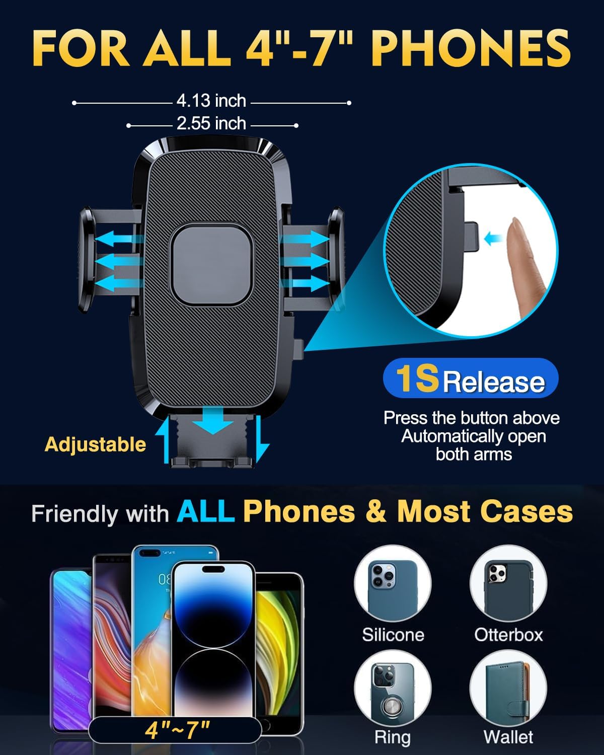 [Military-Grade Construction Phone Holders for Your Car, 2025 New Car Phone Holder Cell Smartphone Mount Windshield Dashboard Suction Cup Stand Truck Cradle for iPhone Samsung Android All