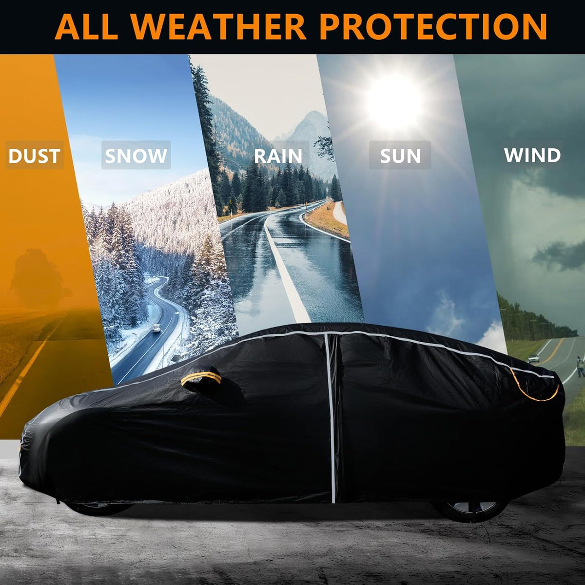 Car Covers for Automobiles,6 Layers Car Cover Waterproof All Weather, Full Exterior Cover with Zipper, Outdoor Car Cover Sun UV Rain Snow Wind Protection, Fit for Tesla Model Y
