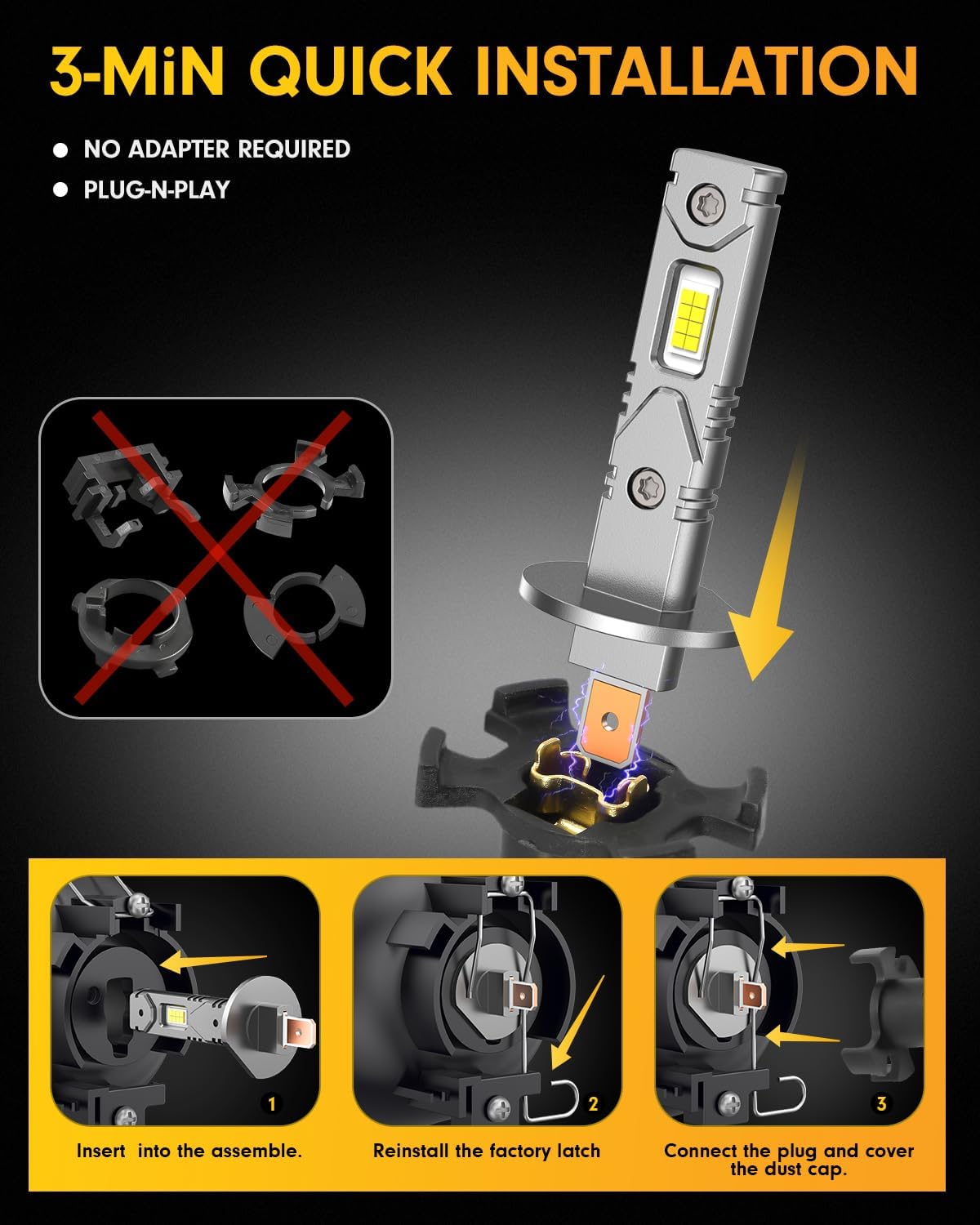 Ursprung H1 Fog Light Bulbs, 26000LM 700% Super-Brighter, 6500K Truly Plug and Play with Cooling Fan, 1:1 Mini Size No Adapter Required, Easy to Install, Pack of 2