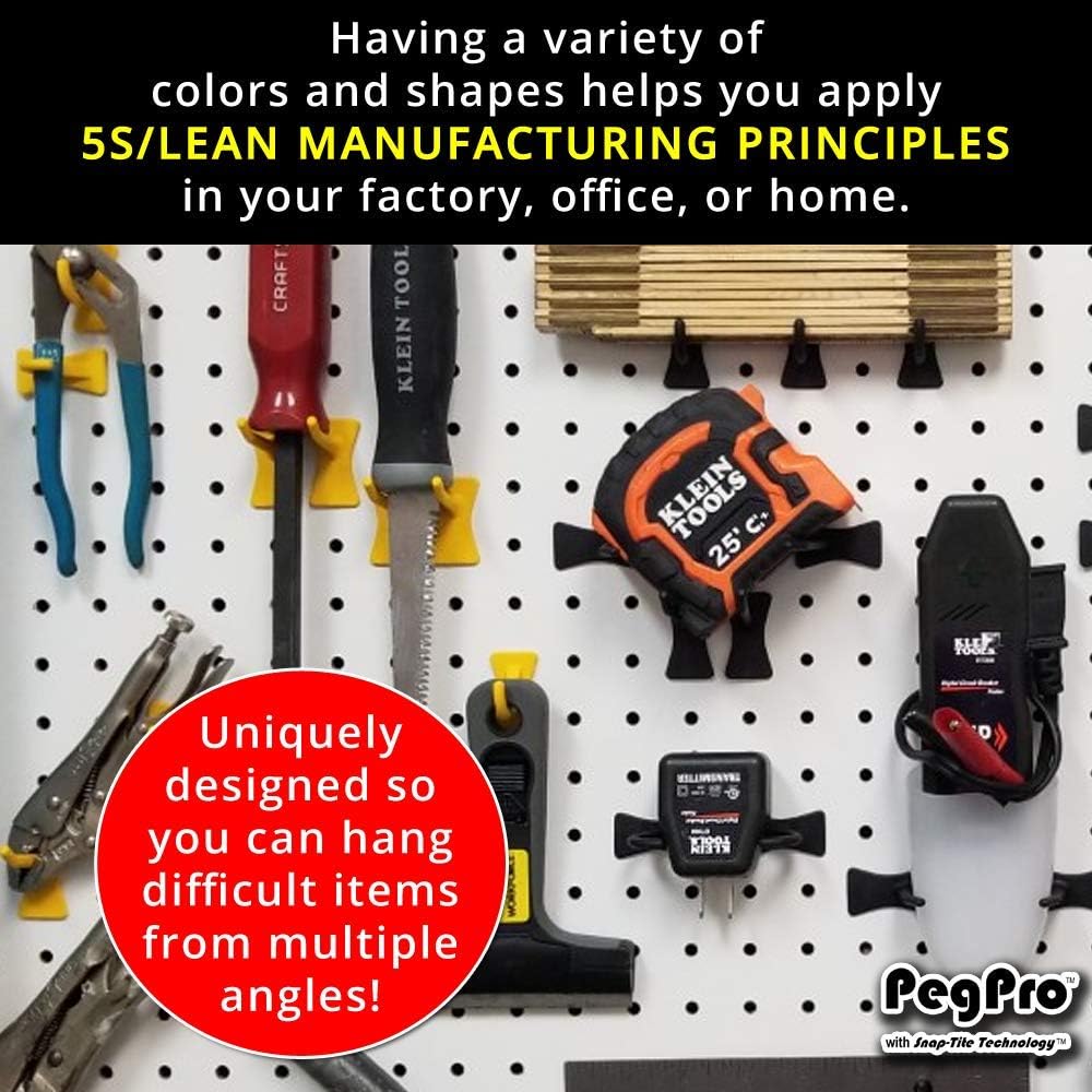 PegPro® J, 1", 2" Hooks Kit for Standard “Wood Fiber” pegboard – Durable Plastic Pegboard Hooks - for Garage, Kitchen, Craft Room, and More (J, 1", 2" Hook - 50 Pack, Black)