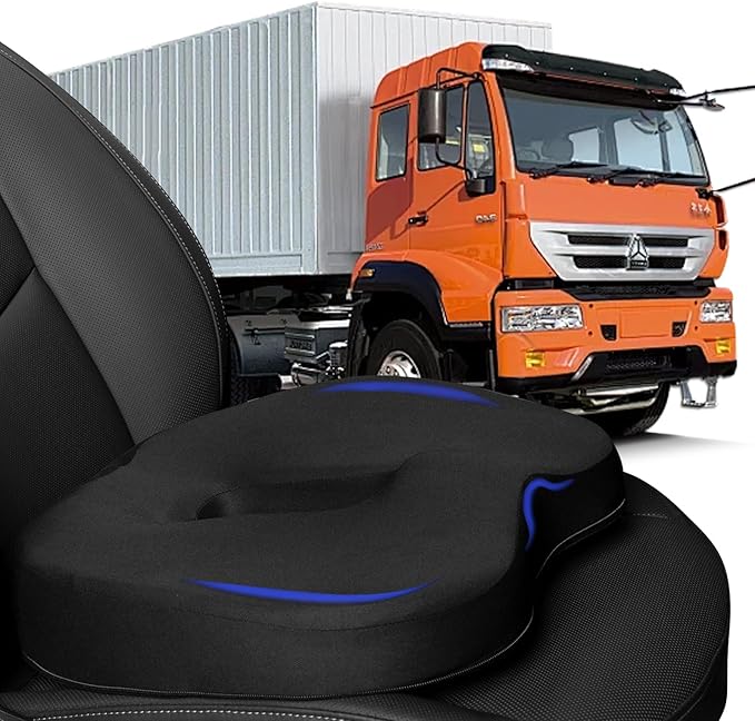 MINUPWELL Truck Seat Cushion, 100% Memory Foam Seat Cushion for Truck Driver, Semi Truck Accessories for Men Seat - 18x14.5x3.5in - Black