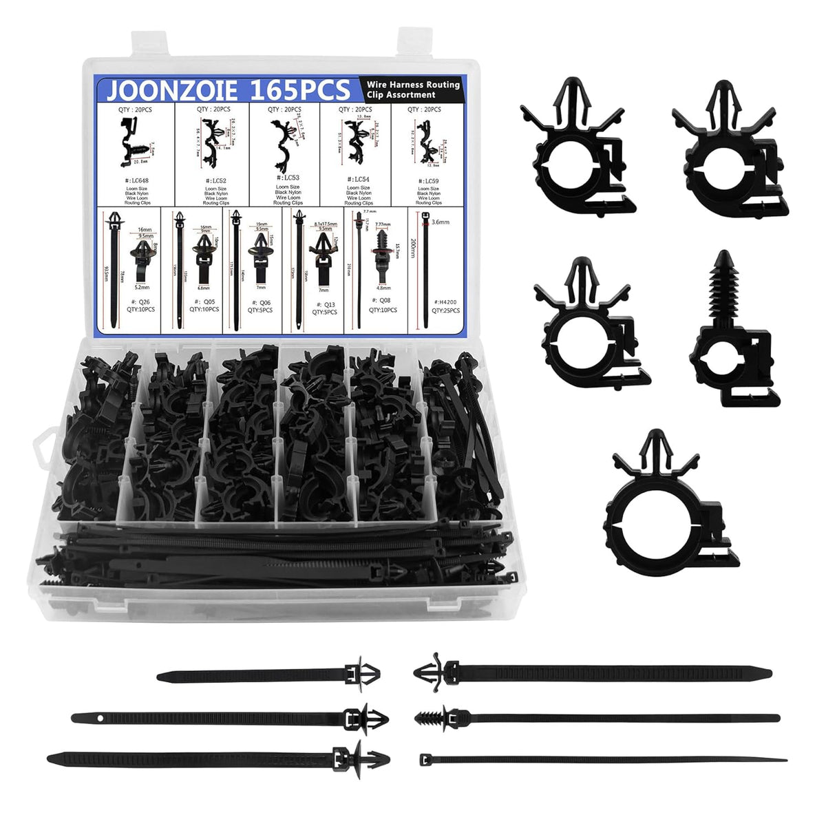 Car Harness Routing Clips 165PCS Assortment 11 Different Sizes Automotive Wire Routing Clips Replacement Parts for Honda GM Mazda Jeep Wrangler