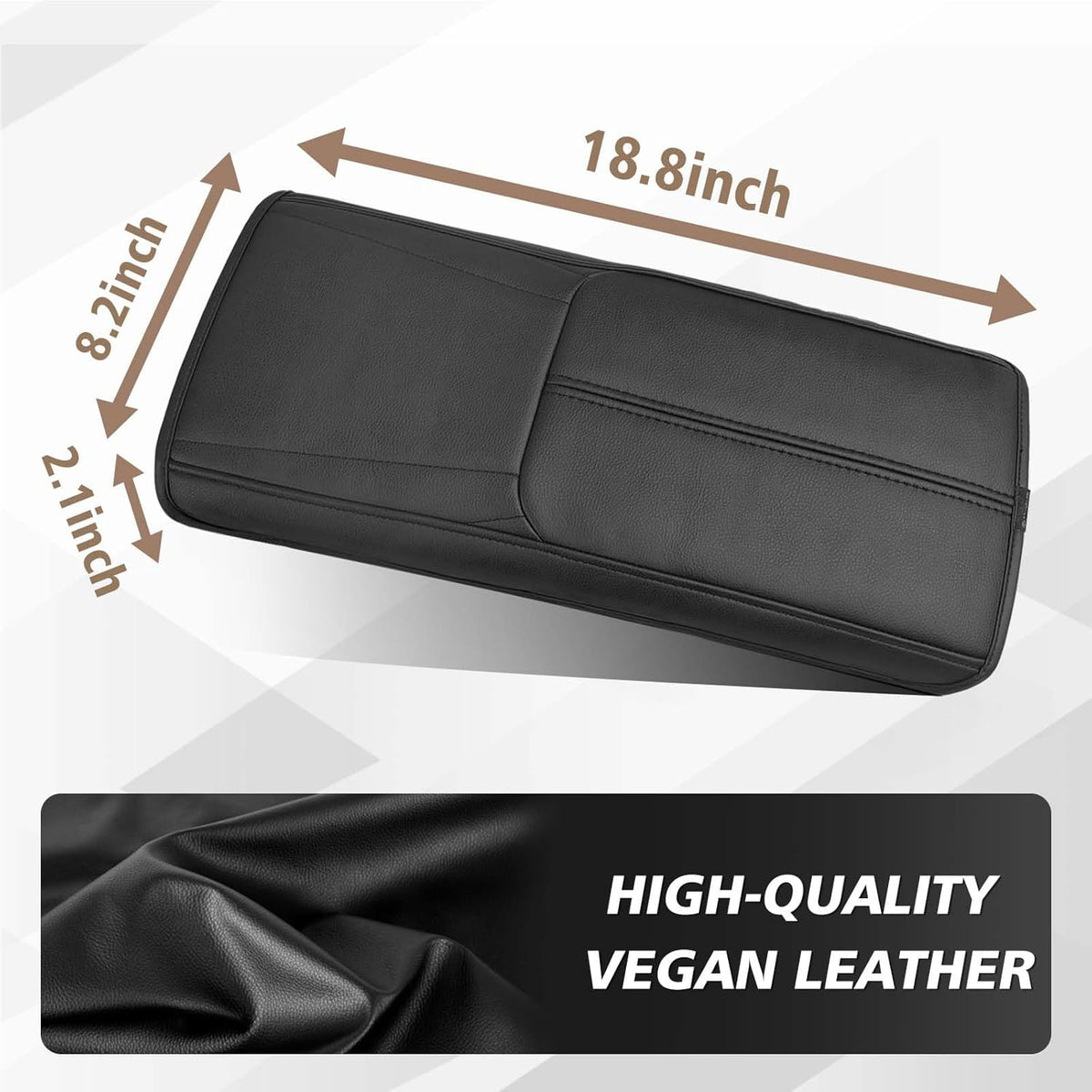Muslogy Armrest Pad Center Console Cover Compatible with 2025 Toyota Camry LE SE XLE XSE Accessories Armrest Lid Protector Vegan Leather Extra Soft Lid Cushion (Black/Black Stitching)