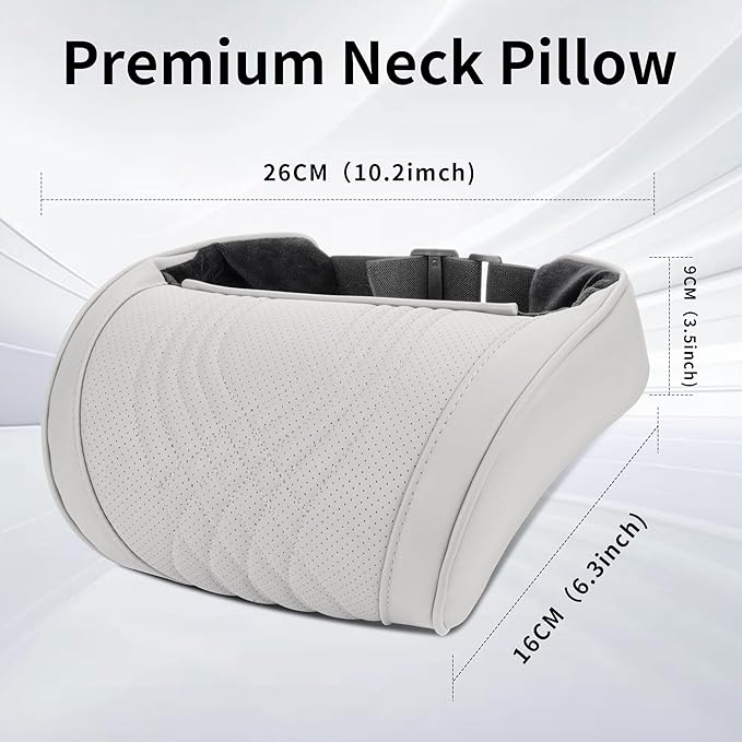 Car Headrest Memory Foam Neck Pillow for Driving with Leather Cover Soft Comfortable Seat Head Pillow Cushion for Most Cars SUV Sedan Home Office Off-White (Beige) (2PC)