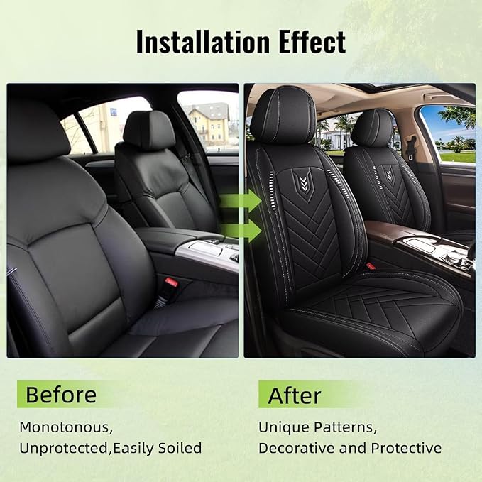AOMSAZTO Car Seat Covers Fit for Kia Soul 2010-2025 2026 Premium Front Seat Covers Waterproof Leather Automotive Seat Covers Compatible with Airbag (2 Seats,Black)