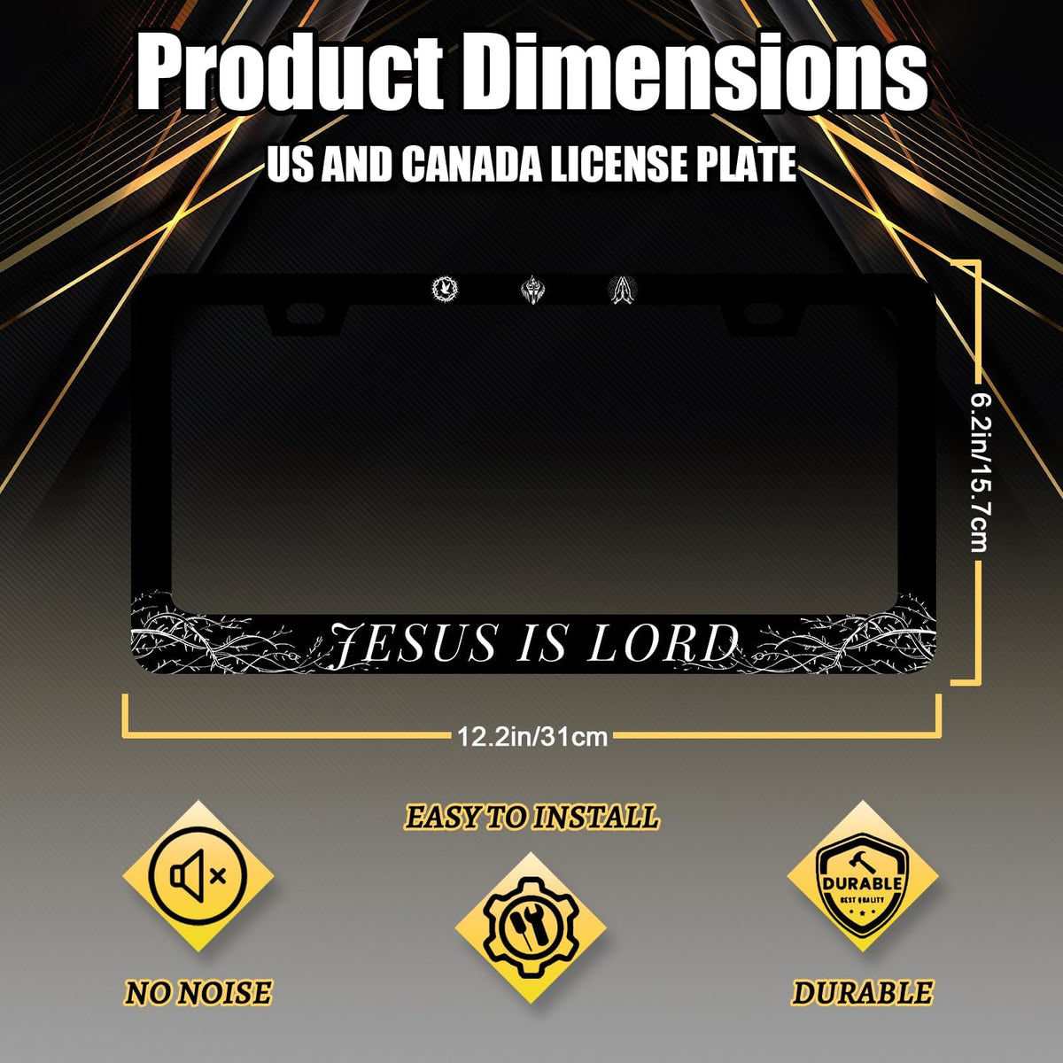 Jesus is Lord License Plate Frame Christian License Plate Holder Stainless Steel Funny Design with 2 Holes and Screws 12.3" x 6.3"