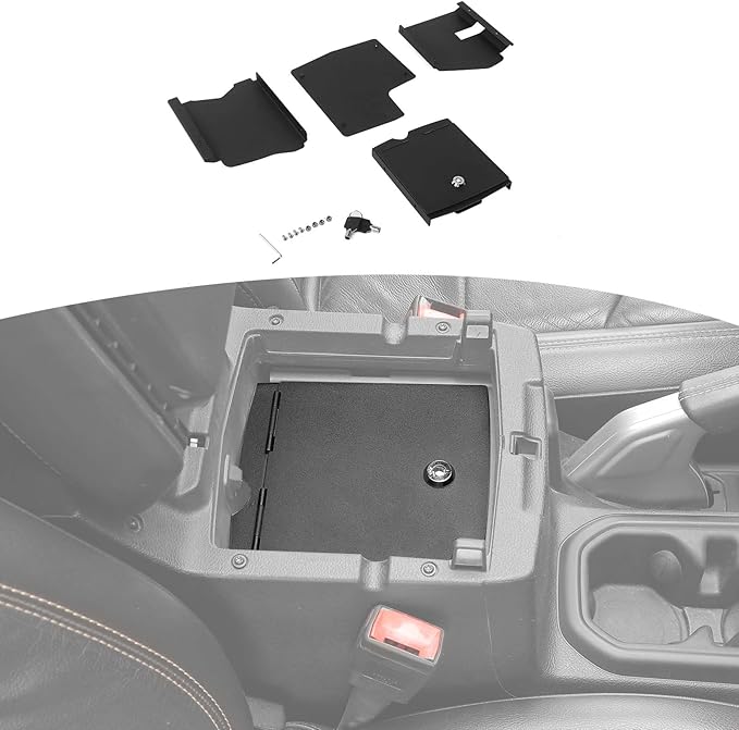 for Wrangler JL Center Console Organizer Gun Safe Box with Key Lock for Jeep Wrangler JL JLU 2018-Present for Gladiator JT 2020-Present Black Storage Accessories