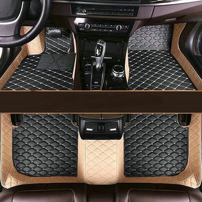 Custom Making Car Floor Mats Compatible with Audi BMW Mercedes-Benz Toyota Lexus Honda Infiniti Nissan Hyundai Kia All Models 2005-2023 (Beige and Black White)