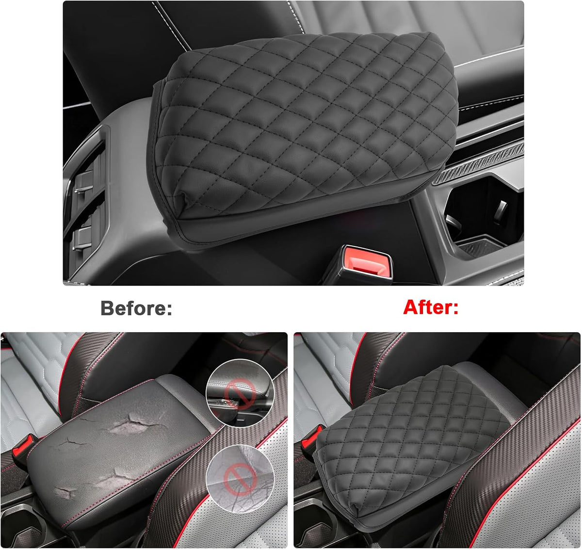 SXCY for 2024 VW Tiguan Armrest Cover Pad for Volkswagen Tiguan 2024 Accessories 2018-2022 2023 2024 Tiguan Center Console Cover 2024 Tiguan/Taos Middle Console Cover (Thicken Pad Checkered Pattern)