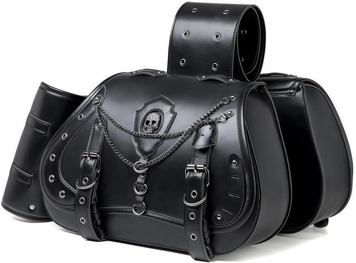Motorcycle Saddlebags, 30L Leather Waterproof Side Saddle Bags with Cup Holder, Universal Powersports Saddlebags for Harley Davidson Sportster Dyna Softail Honda Shadow Rebel Yamaha Kawasaki Vulcan