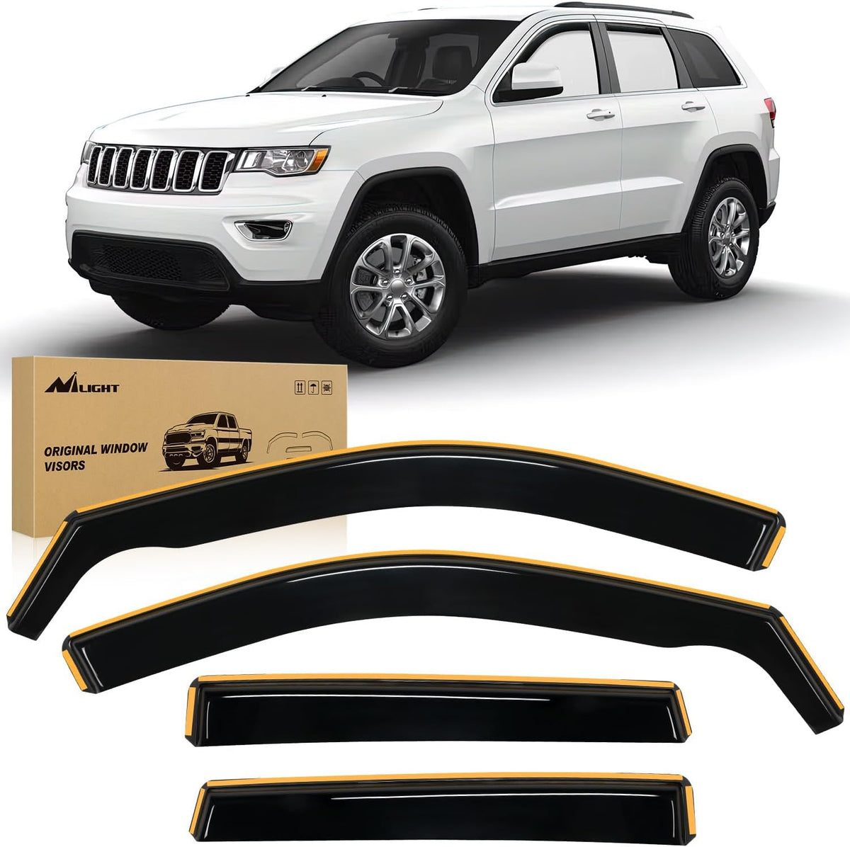 Nilight in Channel Rain Guards for Jeep Grand Cherokee 2011 2012 2013 2014 2015 2016 2017 2018 2019 2020 Vent Window Visors-4pcs