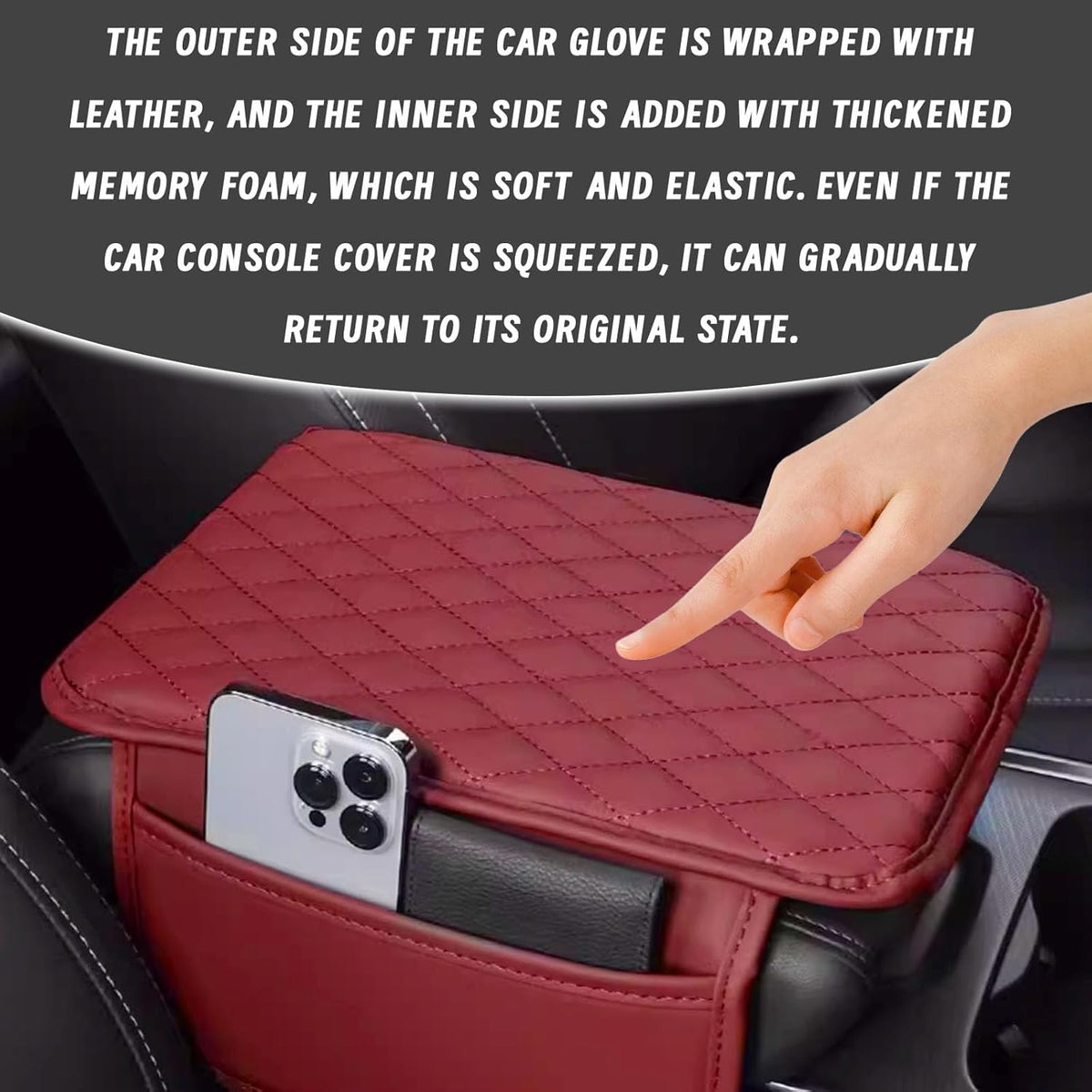 Car Center Console Cover, Upgraded Leather Arm Rest Cover for Car SUV, Car Middle Armrest Console Cover with 2 Storage Bags Scratch Resistant Waterproof Universal Car Accessories (Black)