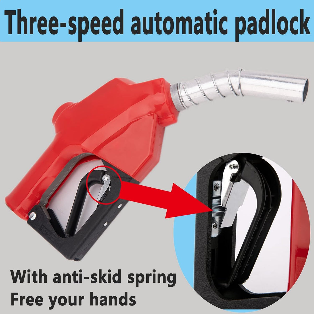 1-3/16"Automatic Fuel Nozzle, Car Fuel Filling Nozzle,Auto Shut-Off Fuel Nozzle, High Flow Automatic Fuel Nozzle, Suitable for Filling Diesel,Kerosene and Various Gasoline(inlet 1”NPT,32GPM) Red