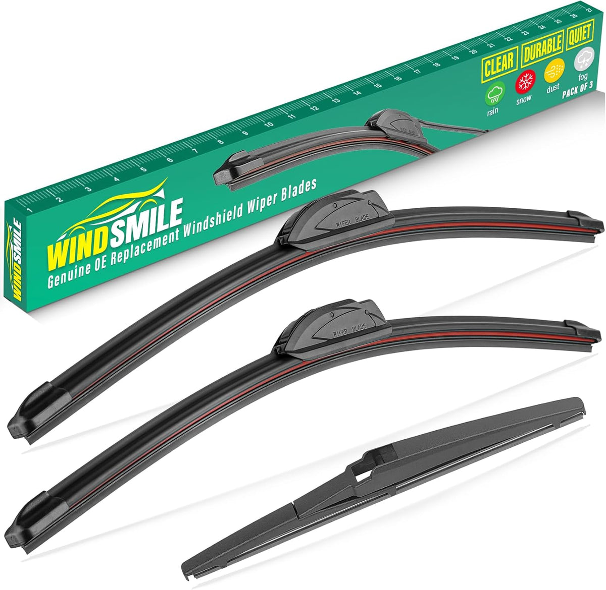 26" 14" 12" Windshield Wiper Blades Replacement for Toyota Yaris 2007 2008 2009 2010 2011 Premium All Weather Front Rear Wipers Set - OEM Quality (Pack of 3)