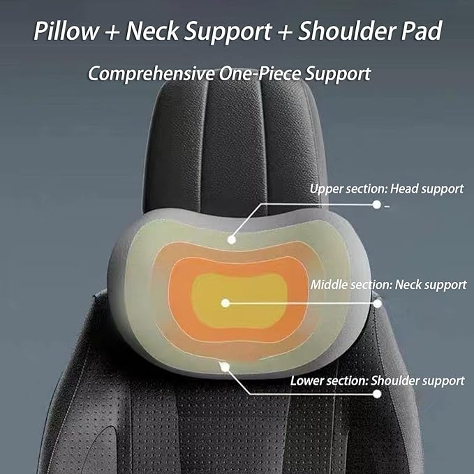 Car Lumbar Support Pillow and Car Neck Pillow Kit for Peugeot 807 2002-2010 2011 2012 2013 2014, Car Seat Neck Back Rest Pillows, Ergonomic Car Seat Headrest & Lumbar Cushion,B Grey