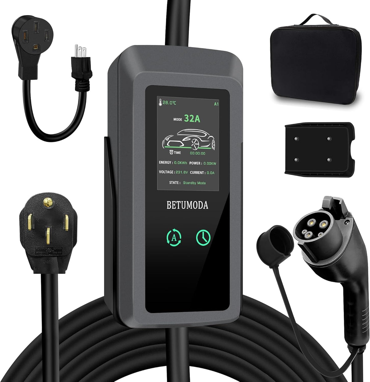 Level 2 EV Charger, 32 Amp, Portable Charger for Home and J1772, 25ft Cable, 240V, Charging Stations with LED Display, NEMA14-50 Plug, Current Adjustable.(Tesla Need Adapter)