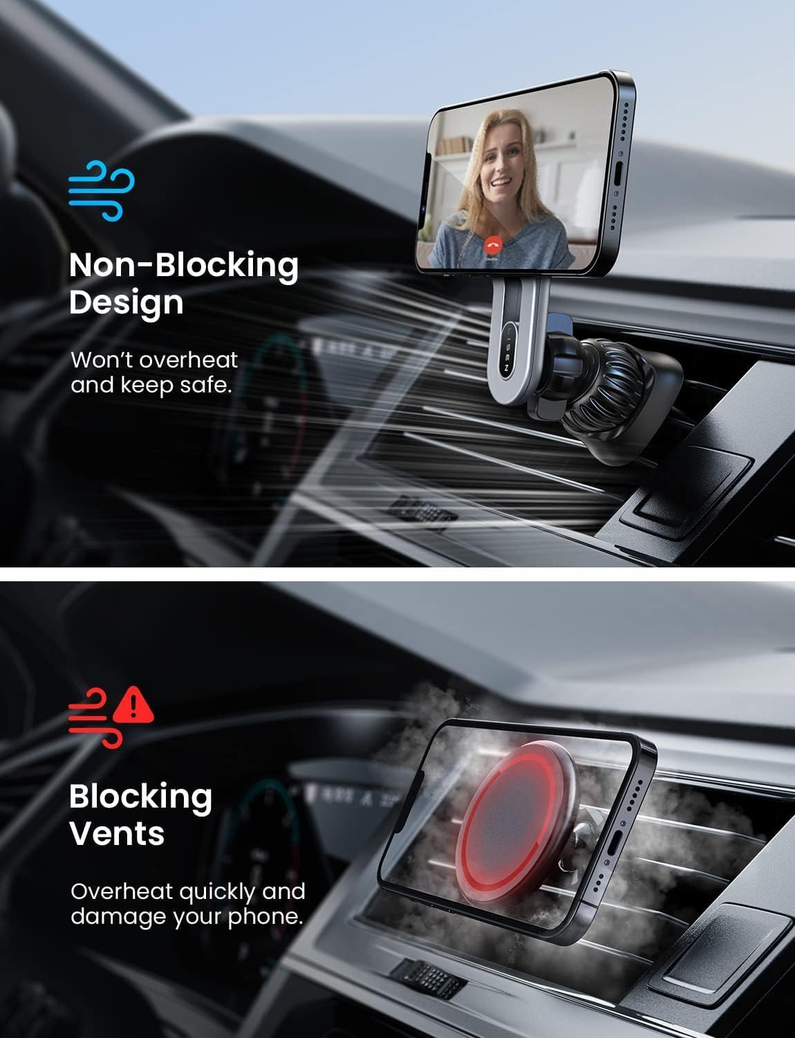 LISEN for iPhone 16 MagSafe Car Mount, [Quick Install] Ultra Magnetic Long Arm Mag Safe Car Phone Holder Vent, Car Accessories Fit for iPhone 16 Pro Max 15 14 13 12 Plus Mini Men Women, Silver