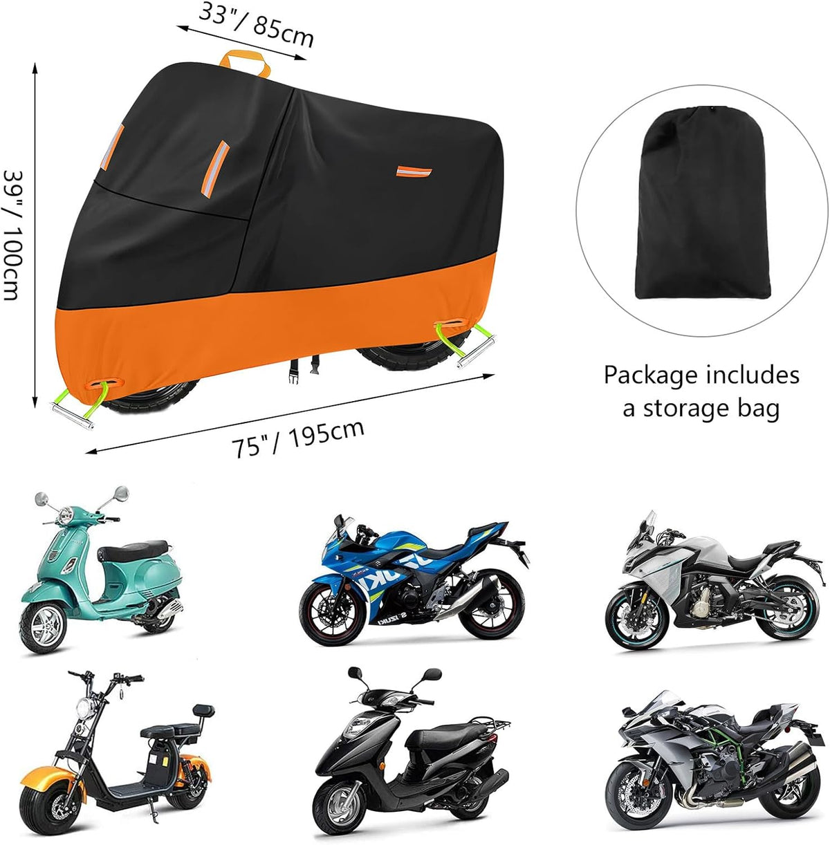 Mini Motorcycle Cover for Honda Grom MSX125, 300D Oxford Waterproof Storage, Small Motorcycle Covers All Weather Protection for Navi Monkey 125 Kawasaki Z125 Pro Papio (M 72" x 33" x 39")
