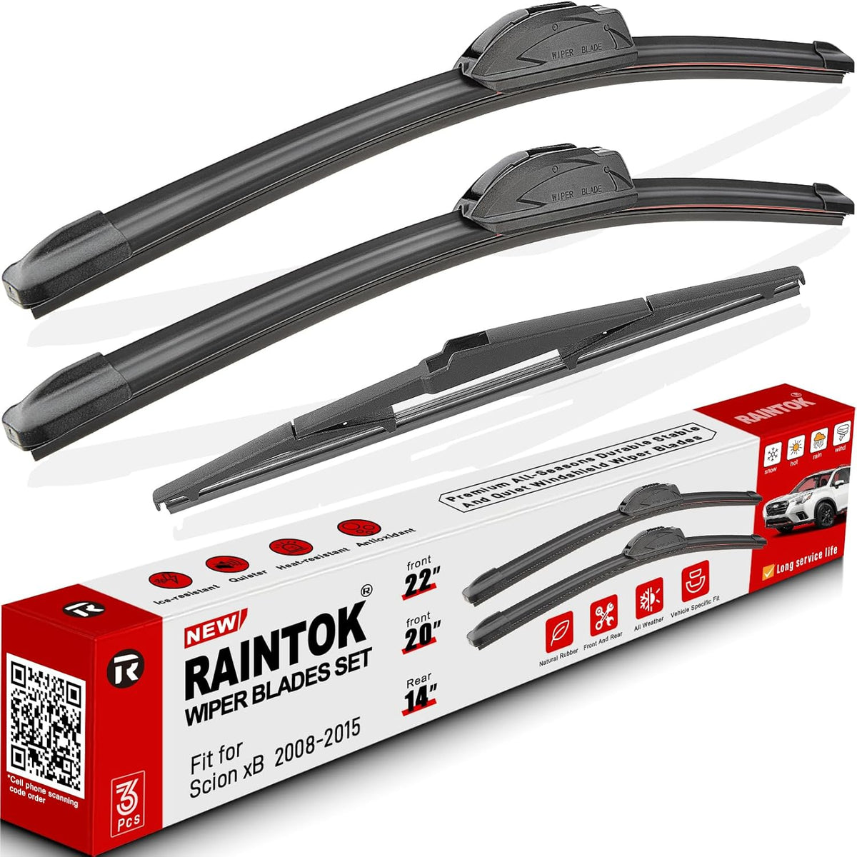 Windshield Wiper Blades Replacement for Scion xB 2008 2009 2010 2011 2012 2013 2014 2015 Original Factory Quality Front Rear Wipers Blade Set for My Car - 22" 20" 14" (Pack of 3)