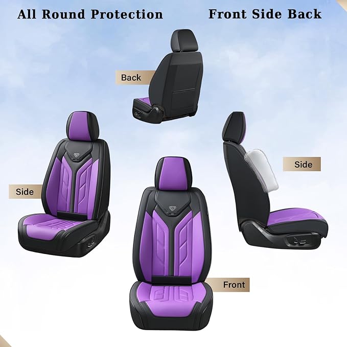 Coverado Front Seat Covers, Leather Seat Covers for Cars, Car Seat Covers Front Seats, Automotive Seat Covers Car Seat Protector Car Accessories Fit for Most Sedans SUV Pick-up Truck(Black&Purple)