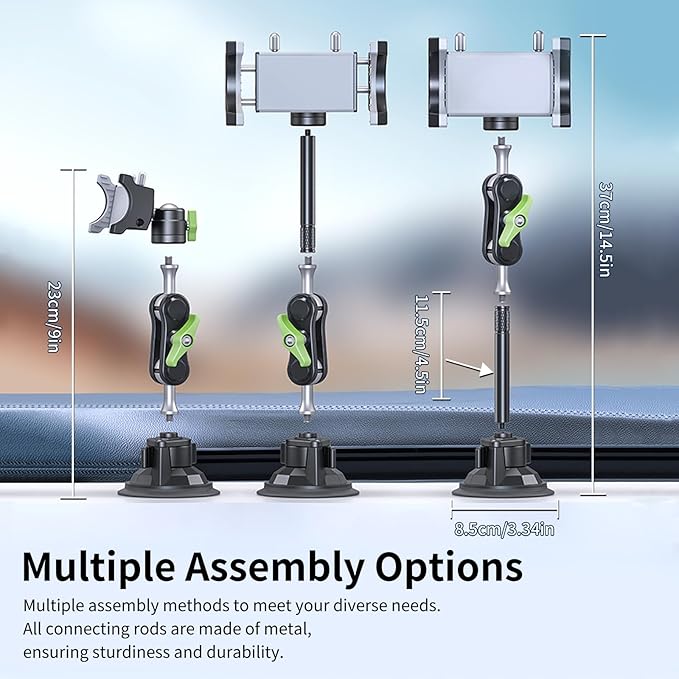 Car Phone Holder-Phone Mount for Car Windshield & Truck-Holder with 360° Rotating Metal Arm-Mount with Super Stable Suction Cup for All Vehicles