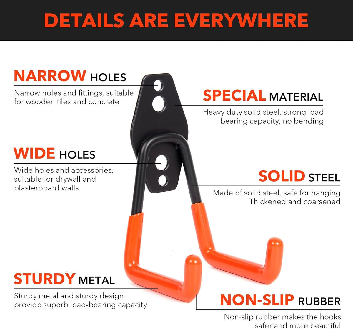 2 Pack Heavy Duty Steel Utility Wall Hooks, Wall Mount Garage Storage Organizer for Hanging Ladders, Bikes,Garden Tools, Skis