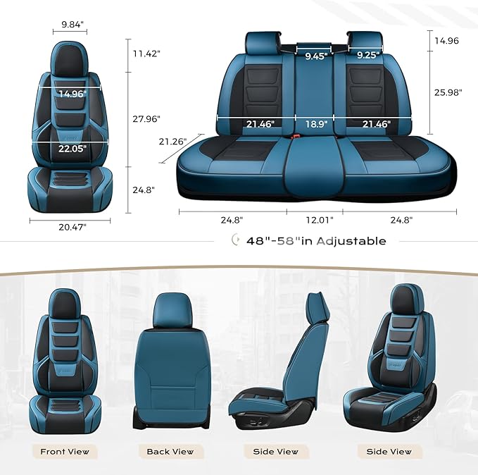 Coverado Car Seat Covers Full Set, Seat Covers for Cars, Front Seat Covers and Back Seat Cover Waterproof Leather Automotive Seat Cover, Universal Car Interior Protectors Cushion for Most Cars Blue