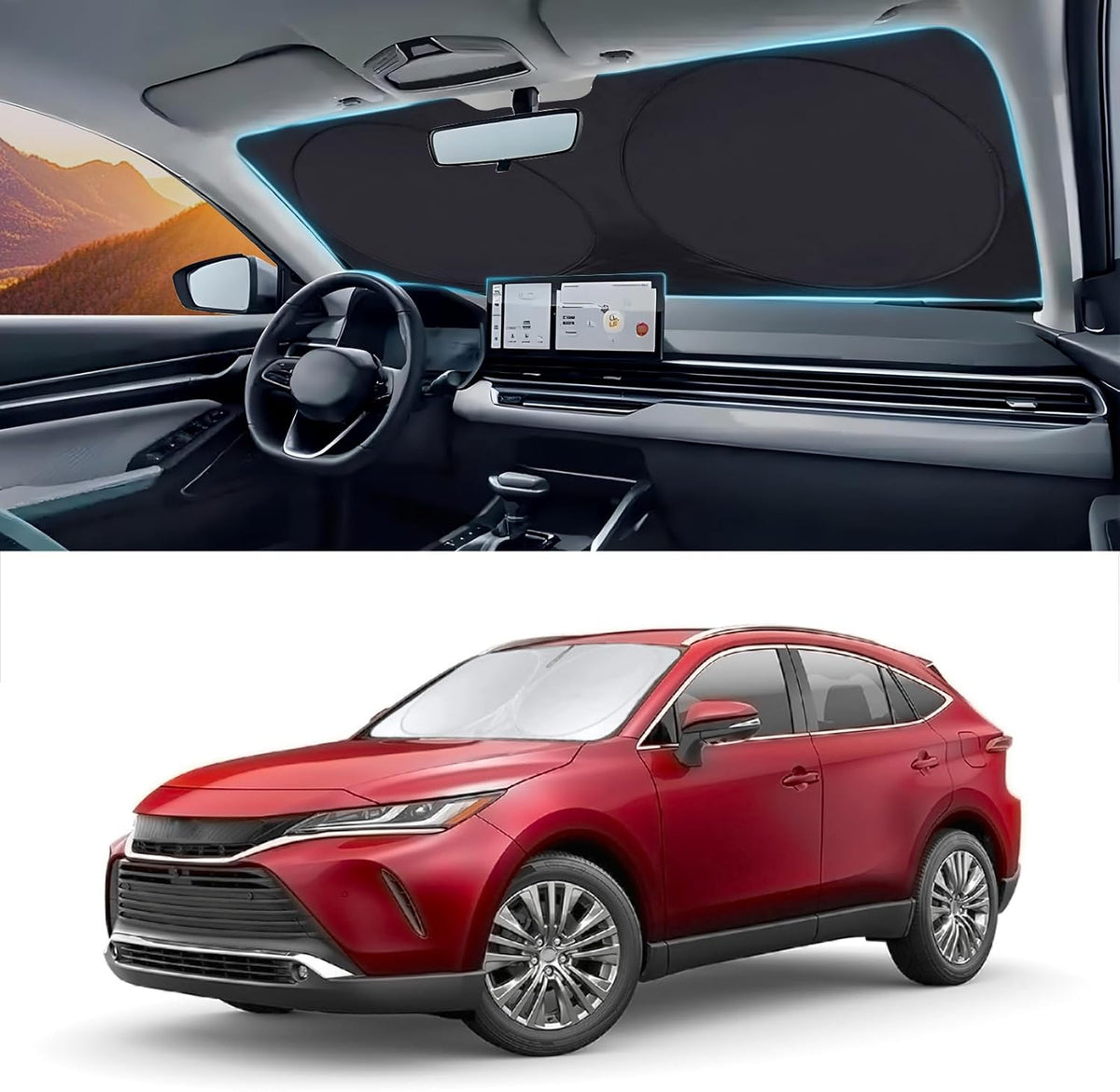 Custom Fit Venza Windshield Sunshade for 2021 2022 2023 2024 2025 Toyota Venza, LE, XLE, Limited, SUV Accessories Front Window 210T Reflective Shield Cover for Windshield Sun Visor Protector Blocks UV