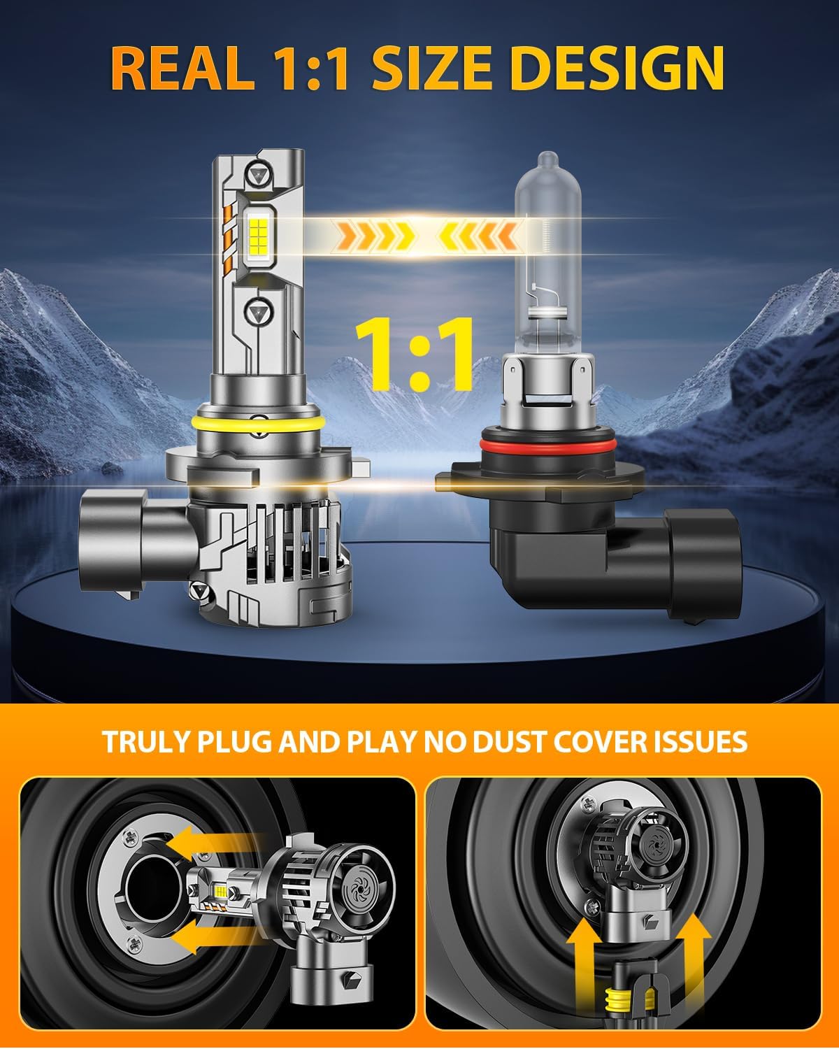 FAHREN 𝐍𝐞𝐰𝐞𝐬𝐭 H11 9005 LED Bulbs Combo, 𝟏𝟎𝟎𝟎𝟎𝟎𝐋𝐌 10X Super Brighter, 1:1 Size Easy Installation 9005 H11 Driving Light Bulbs, Plug-N-Play Canbus Ready, Pack of 4