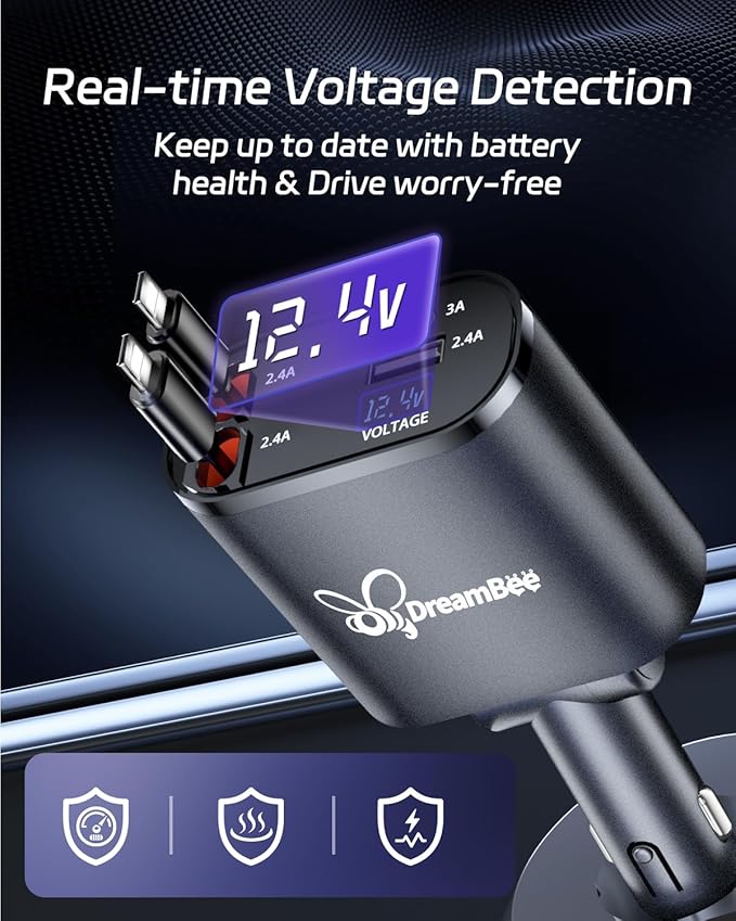 Retractable Car Charger,Super Fast USB Car iPhone Charger,Gifts for Men Women Car Truck Accessories for iPhone 15/14/13/12 Pro Max XR,iPad,Samsung,Pixel