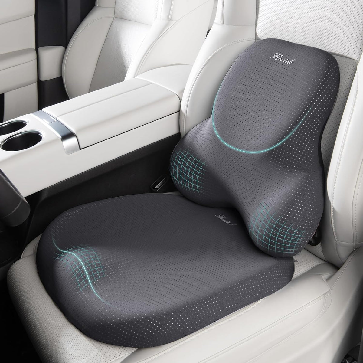 FLORICH Car Seat Cushion and Lumbar Support Pillow for Office Chair Car, Ergonomic Memory Foam, Relieves Back Sciatica Pain, Pressure-Relieving Back Support for Car, Office Chair & Wheelchair – Gray