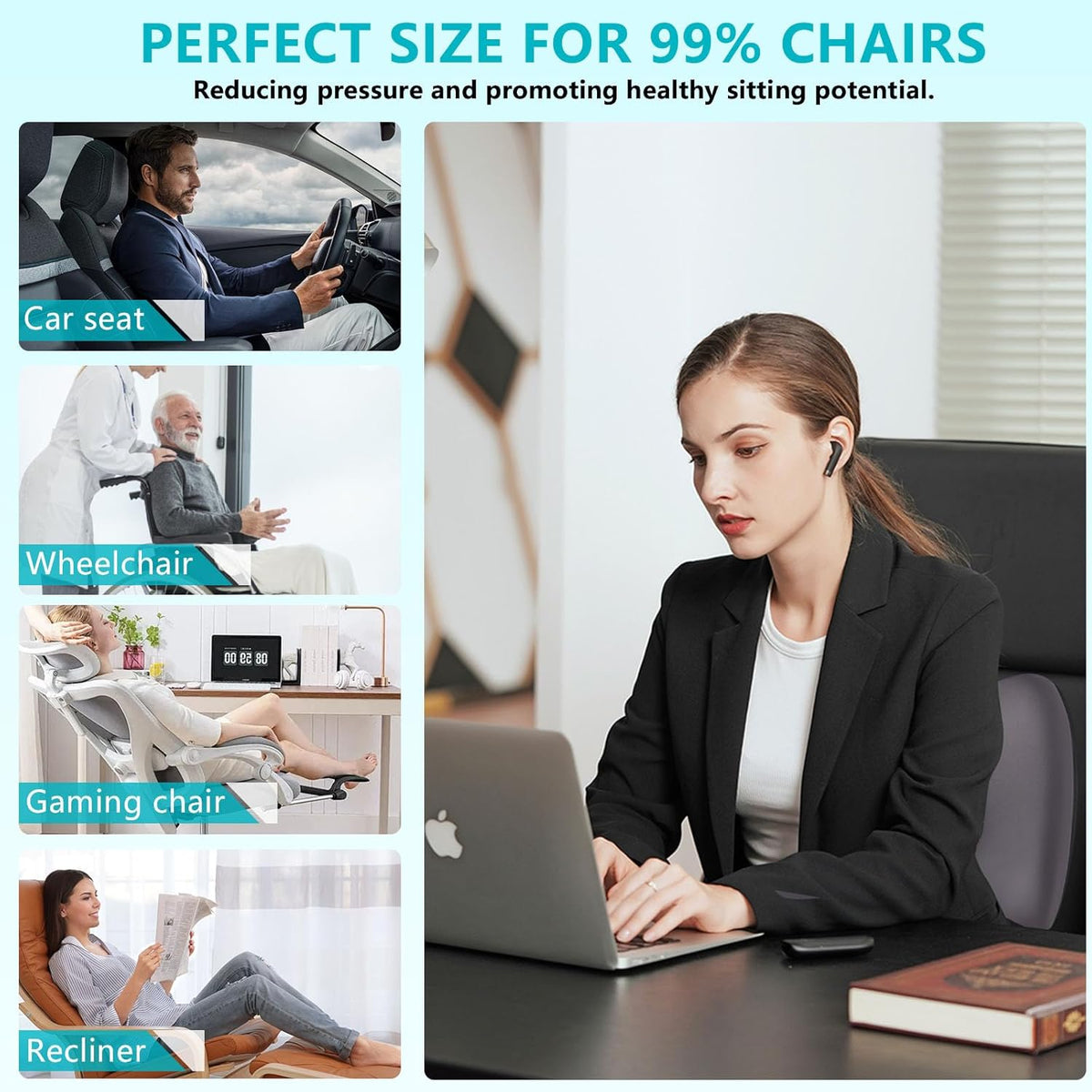 FLORICH 3 PCS Seat Cushion for Carseat Lumbar Support Pillow Car Neck Headrest Pillows Memory Foam Seat Pads Pressure Relief Back Cushion for Office Chair(Grey)