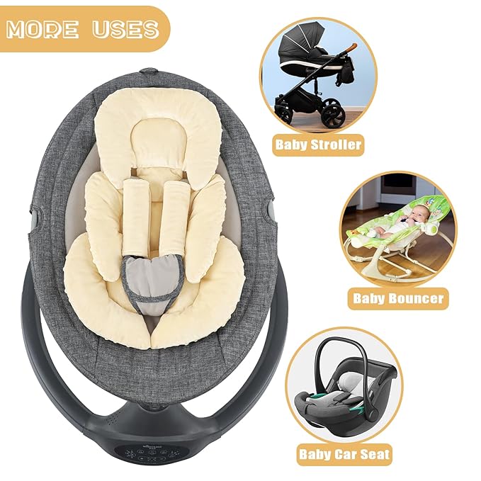 GFU Infant Car Seat Insert Head and Body Support, Reversible Newborn Insert for Carseat with Strap Pads, Soft Stroller Cushion Pillow Insert for Boys and Girls, Fits for Stroller, Swing, Beige