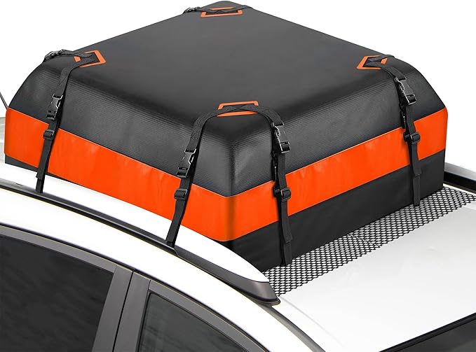 15 Cubic Feet Roof Rack, Rooftop Cargo Carrier, Soft-Shell Carriers with Anti-Slip Mat for All Cars with/Without Rack