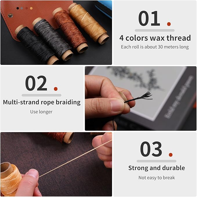 MORFEN Leather Sewing Kit, Leather Stitching Kit with Sewing Awl, Needles, Waxed Thread, Upholstery Repair Kit, Heavy Duty Sewing Tools for Hand Stitching Car Seats, Sofa, Carpets, Shoes, DIY Craft