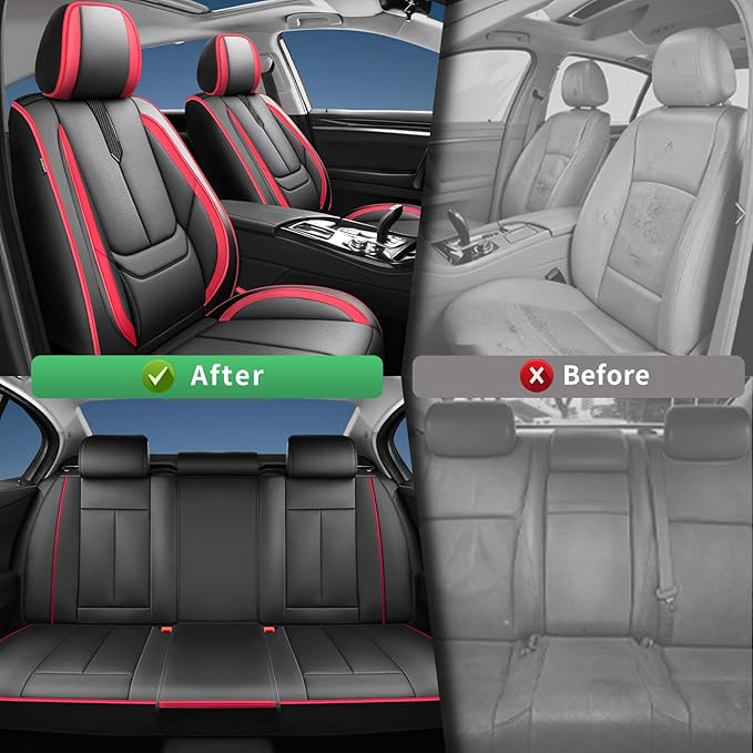 Fit Venue Car Seat Covers for Hyundai Venue 2020-2025 2026 -Upgraded Premium Waterproof & Breathable Leather,Airbag Compatible,All-Weather Seat Cushion Protector,2 Front/Black-Red