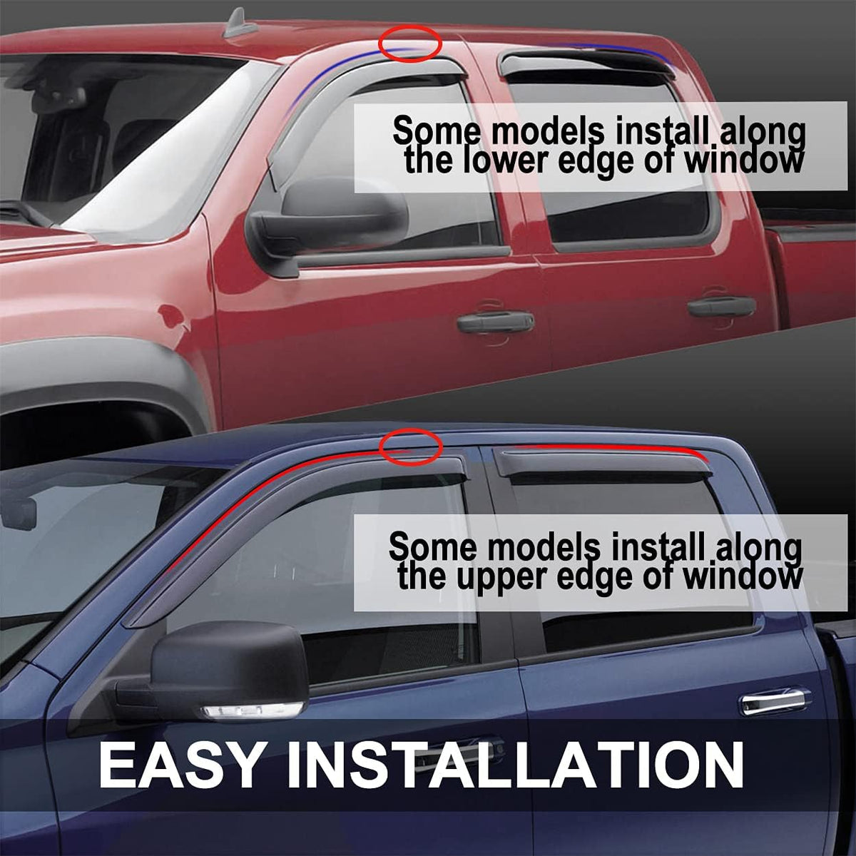 Side Window Wind Deflector, 4pcs Out-Channel Tape-On Nice Rain Guards Set, Window Visor fit for 2007-2018 Jeep Patriot 94359