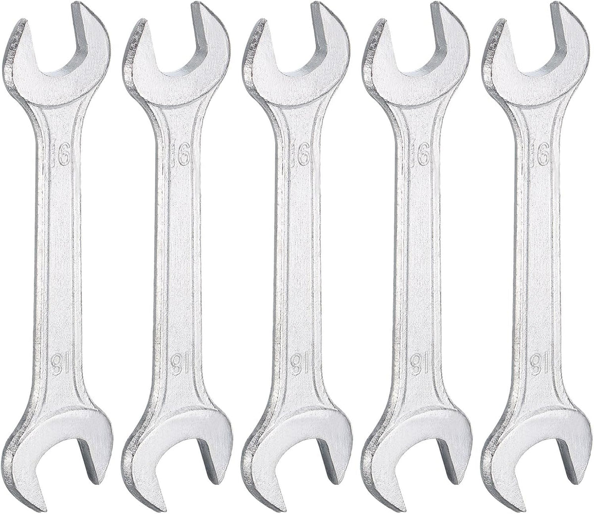 HARFINGTON 5pcs Double Open End Wrench 16mm x 18mm Metric 15 Degree Offset Angle Small Flat Head Wrench Galvanizing Open Ended Spanner for Automotive Repair Furniture Assembly