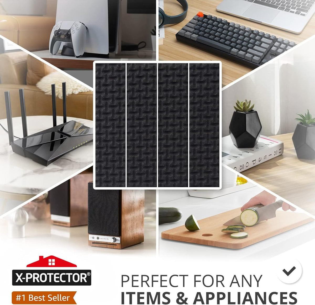 X-PROTECTOR 8 PCS Non-Slip Furniture Pads 1' x 4' Rubber Grips Self-Adhesive Floor Protectors